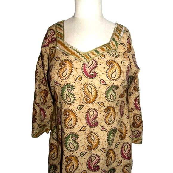 Vintage Paisley Cotton Sari Top Boho Indian Tunic | XS/S - Picture 4 of 5